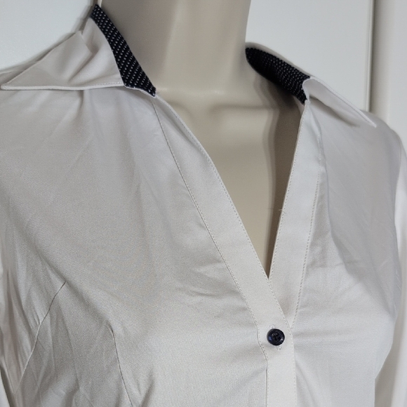 Chic White Button-Down Shirt with Black Accents - Picture 2 of 6